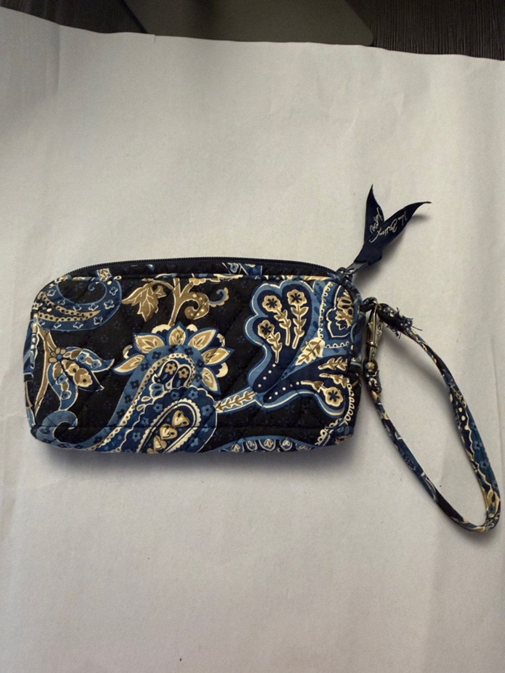 Vera Bradley Navy Blue Paisley Quilted Wristlet with Gold Accents - Picture 3 of 4